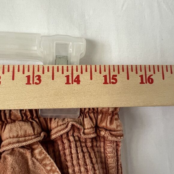 Free People rust waffle shorts paperbag waist contrast Thermal Knit pockets SZ S - Picture 6 of 7